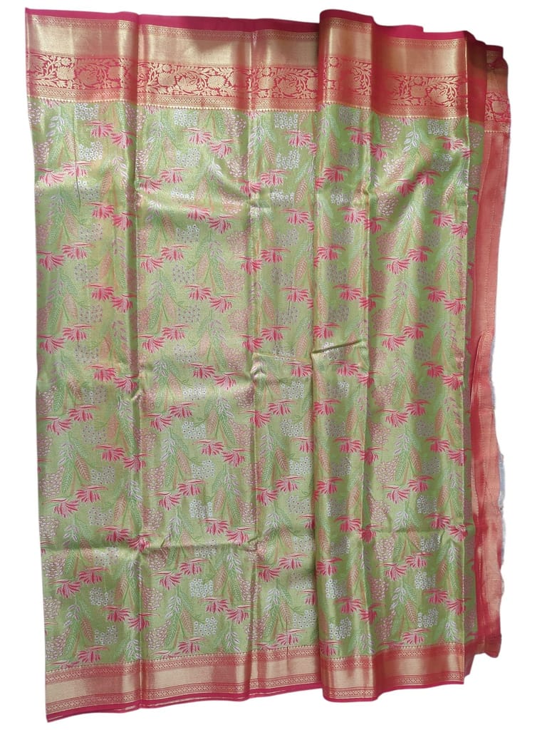 Green and red silk saree with floral motifs view 2
