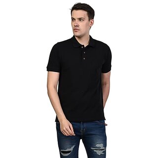 Tee Stores Mens Black Solid 100% Cotton Polo Collar T-Shirt
