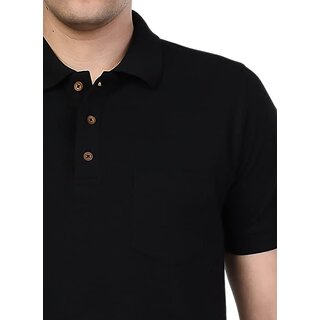 Tee Stores Mens Black Solid 100% Cotton Polo Collar T-Shirt view 2