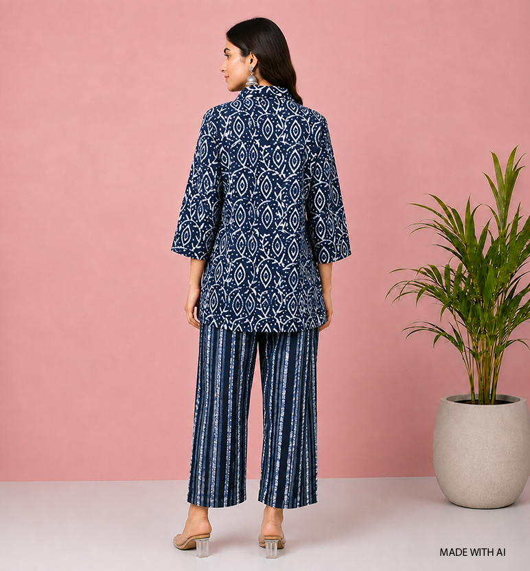 Handcrafted Batik Print Pure Cotton Co-ord Set view 2
