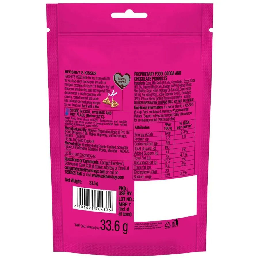 Hershey's Kisses Hazelnut N Cookies Rich Milk Chocolate, 33.6 gm view 2