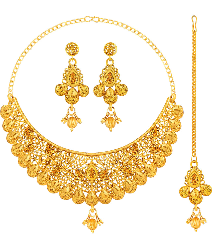 ShreejiHuf Alloy Golden Traditional Necklaces Set Choker view 2