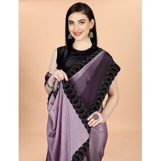 Purple And Pink Colour Chinon Silk Saree With Lace view 2