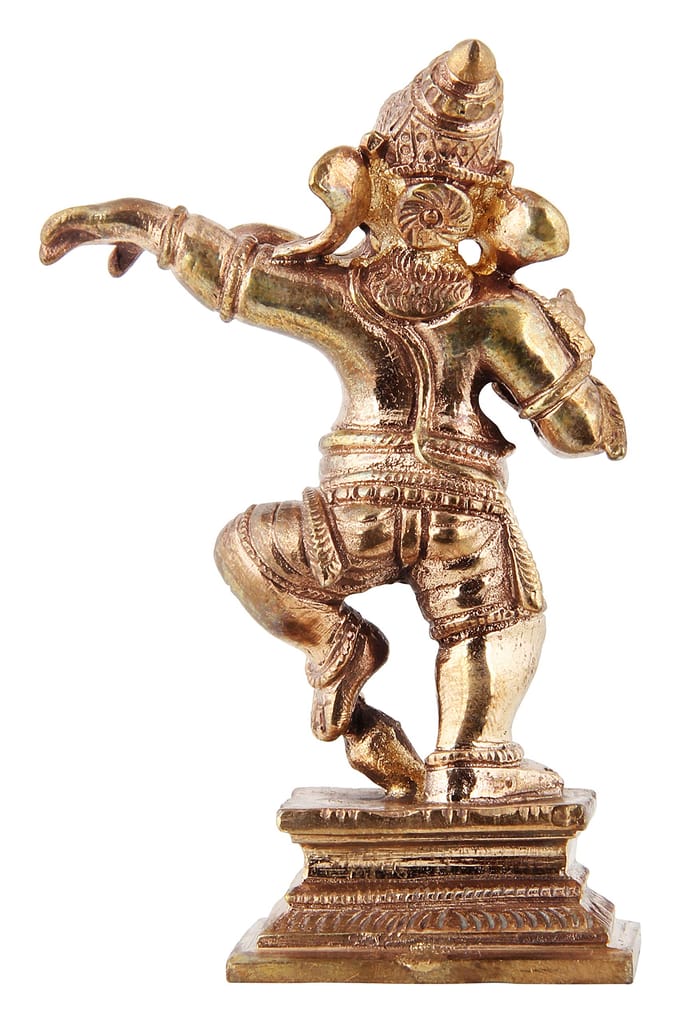 Poompuhar Bronze Dancing Ganesh Idol (6 cm x 3 cm x 9 cm, Yellow) view 2