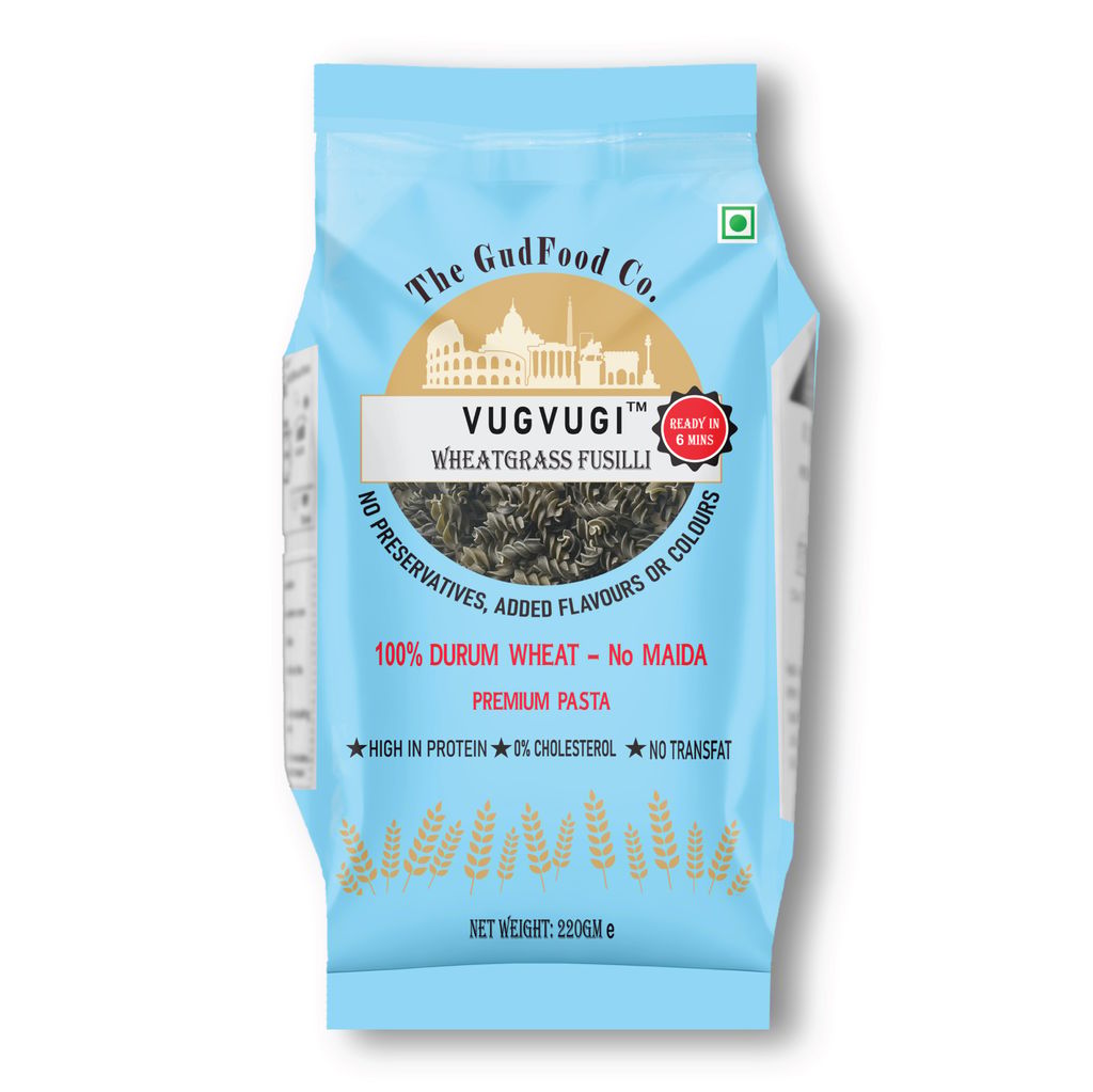 The GudFood Co VUGVUGI Wheatgrass Fusilli Durum Wheat Pasta No maida