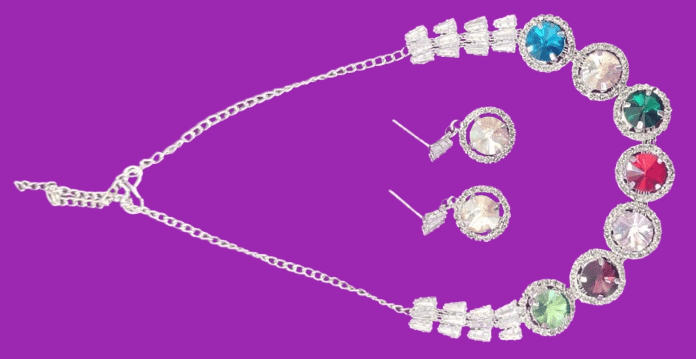 Stunning Multicolor Crystal Bridal Necklace and Earrings Set with Silver-Plated Chain view 2