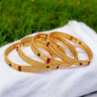 18k One Gram Gold Plated Traditional Designer Pack of 4 Bangle Set For Women view 2