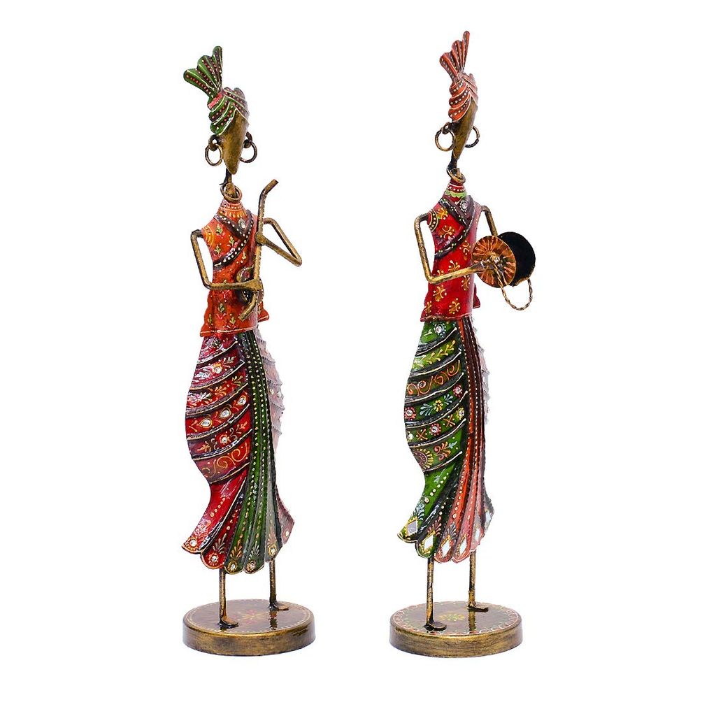 Riddhi Siddhi Handicraft ; Iron Decorative Musician Ladies Showpiece Figurine for Home Décor (Multicolours) Set of 2 view 2