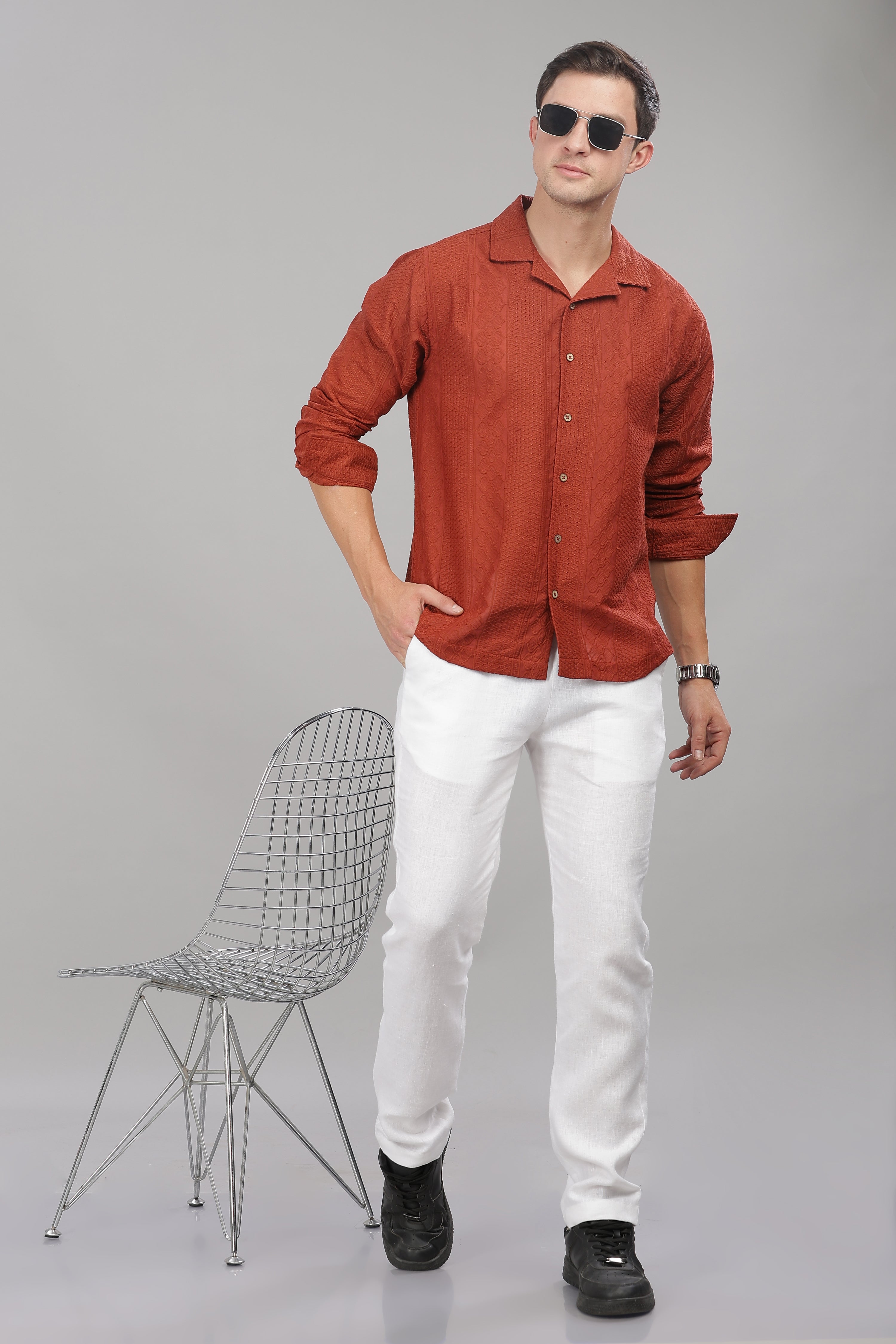 Rust Monnaaco Cuban Collar Shirt view 2