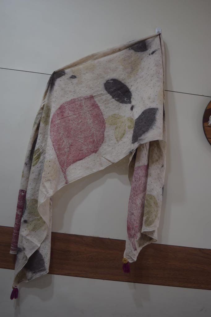 TULIP Traditional Artisians ECO Print Cotton Blend Stole, Mint Green with Floral Paisley Pattern, 180 x 30 cm view 2