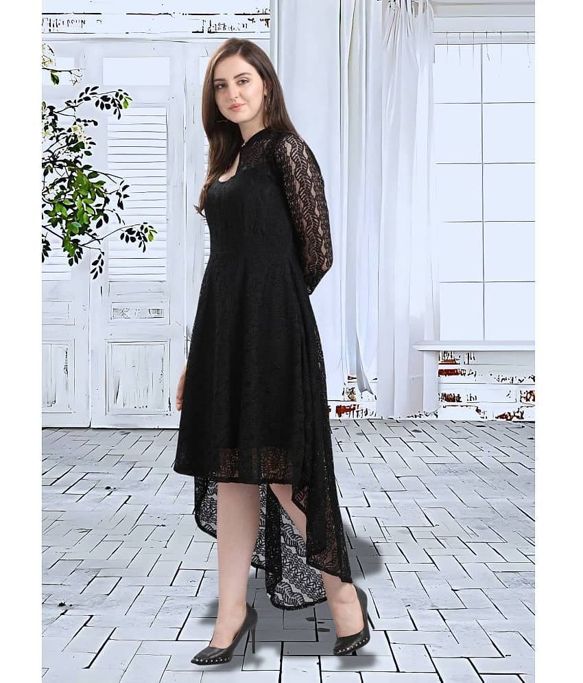 Hemang Fashion Women Net Self Design Asymmetric Dress ( Maroon ) view 2