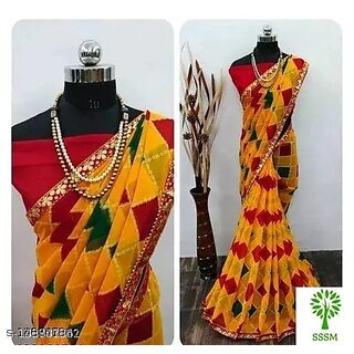 Mustard Colour Foil Printed Saree With Blouse Printed view 2