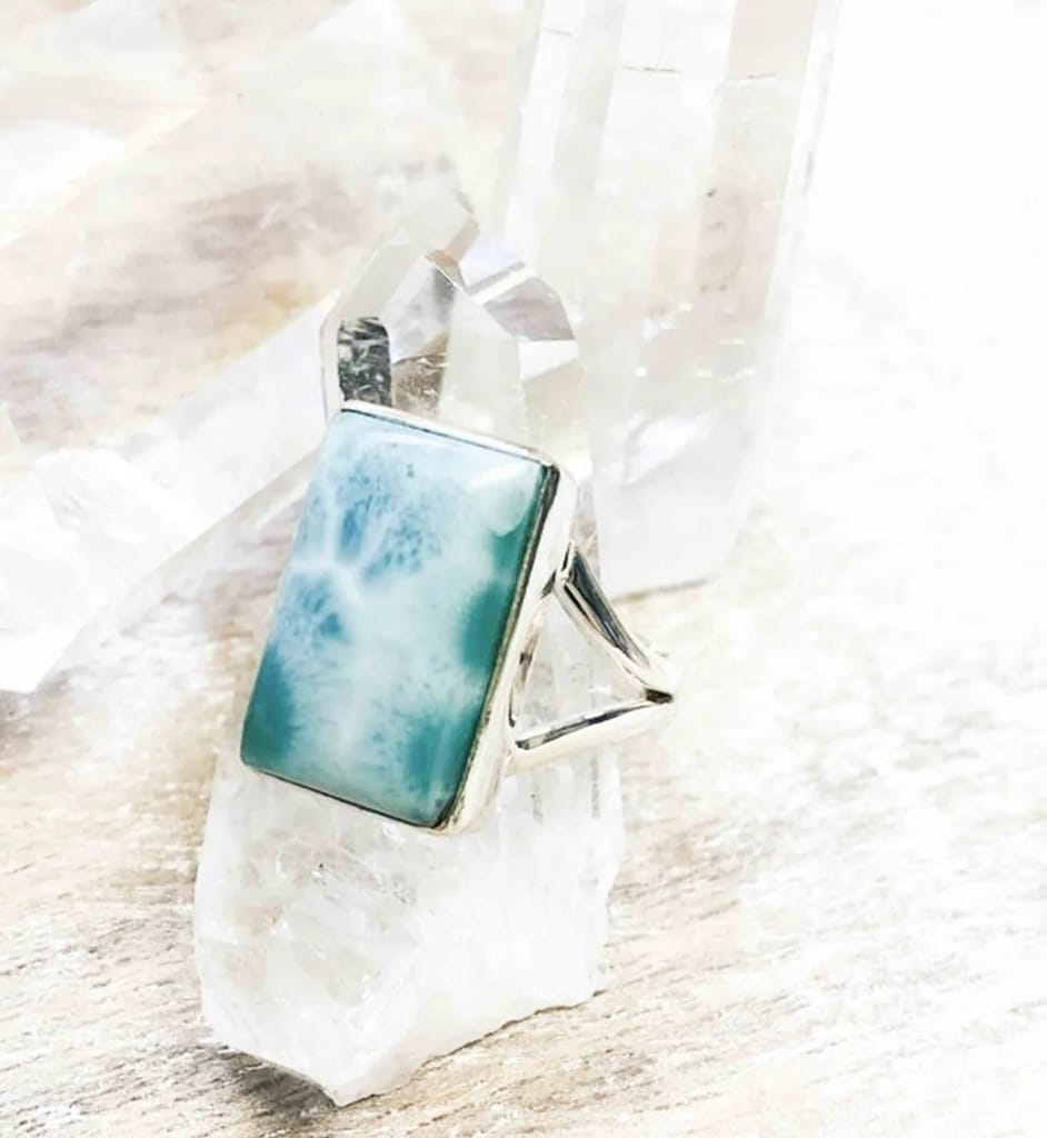 Larimar Ring, 925 Sterling Silver Ring, Statement Larimar Gemstone Ring, Handmade Jewelry Gift view 2