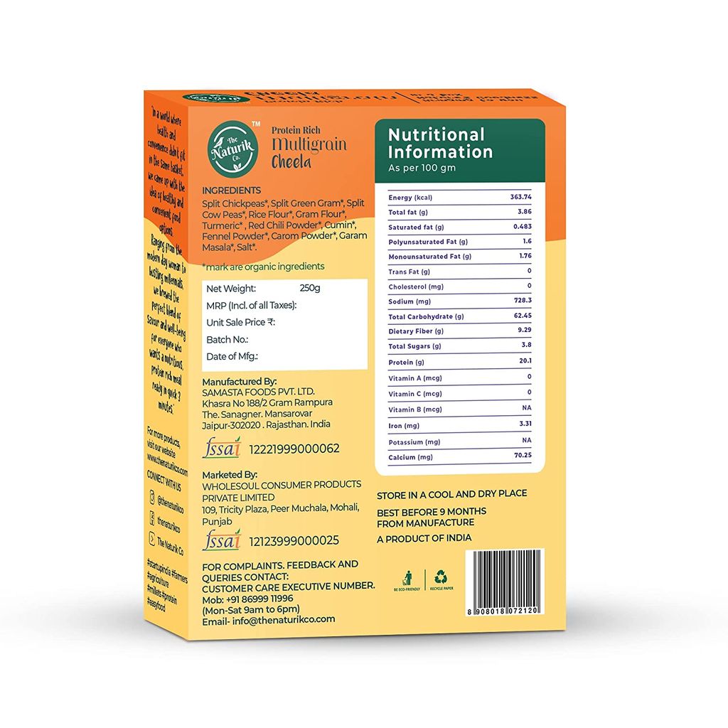 The Naturik Co Multigrain Cheela Mix, 250g, Dosa for Healthy Breakfast/Ready to Cook Chilla, 70% Pulses, 20% Protein, Snack for Kids and Family view 2