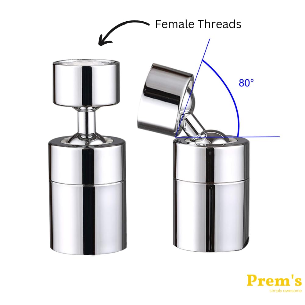 Prem's 360 Degree Swivel Sink Faucet Aerator, Big Angle High Pressure Large Flow Aerator Movable Function Kitchen Faucet Aerator,55/64 Inch Female Thread Polished Chrome view 2