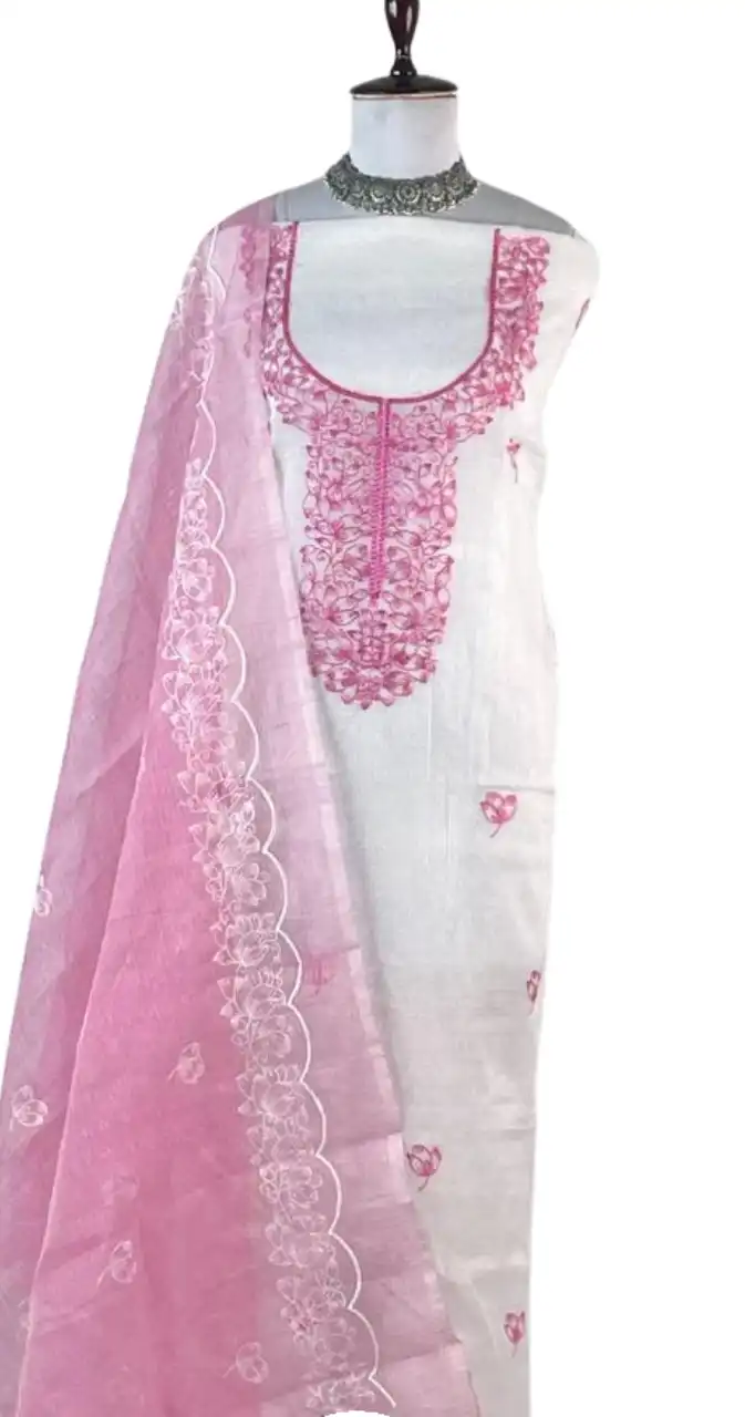 Kota Doria Dress Material Magenta Pink Floral Yoke