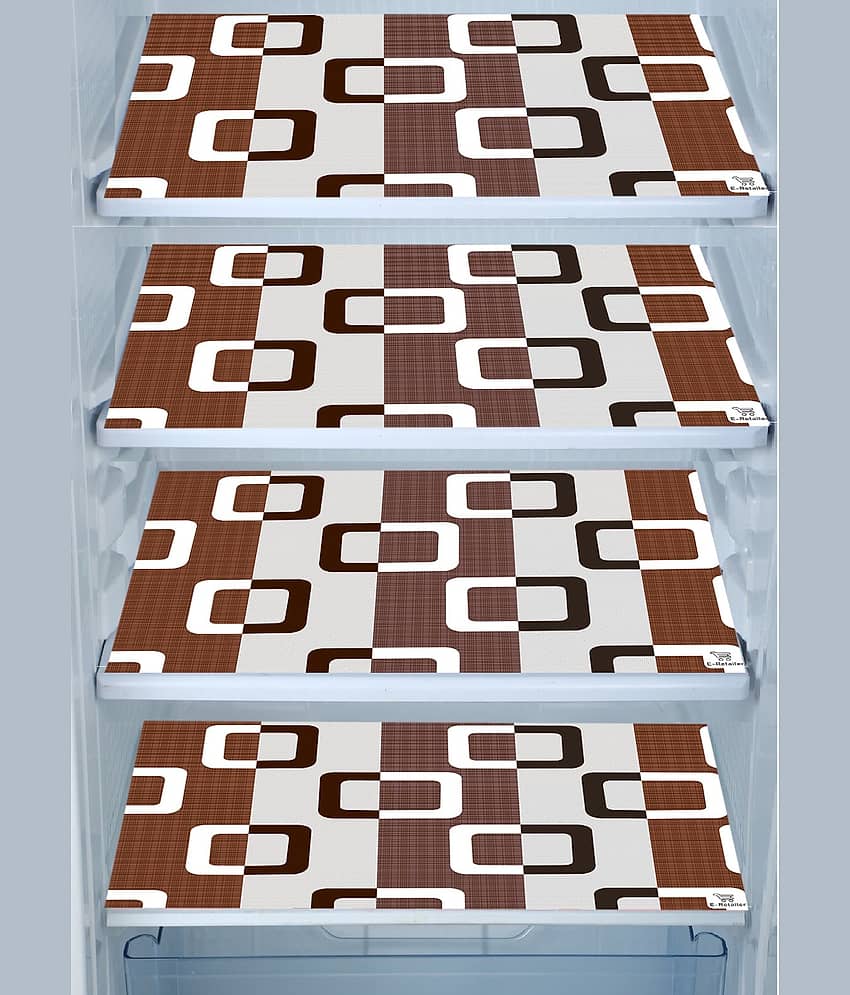 Crosmo Polyester Floral Printed Fridge Mat & Cover ( 64 18 ) Pack of 5 - Brown view 2