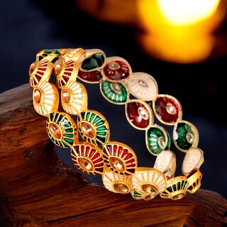 18k One Gram Gold Plated Traditional Designer Pack of 2 Bangle Set For Women view 2