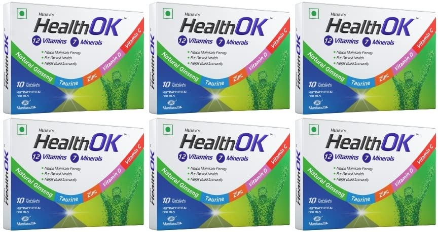 Health OK Multivitamin with Natural Ginseng Taurine power Daily Energy alertness Vitamin D C & other 17 multivitamins minerals for Overall Health 10 Tablets x Pack of 6 view 2