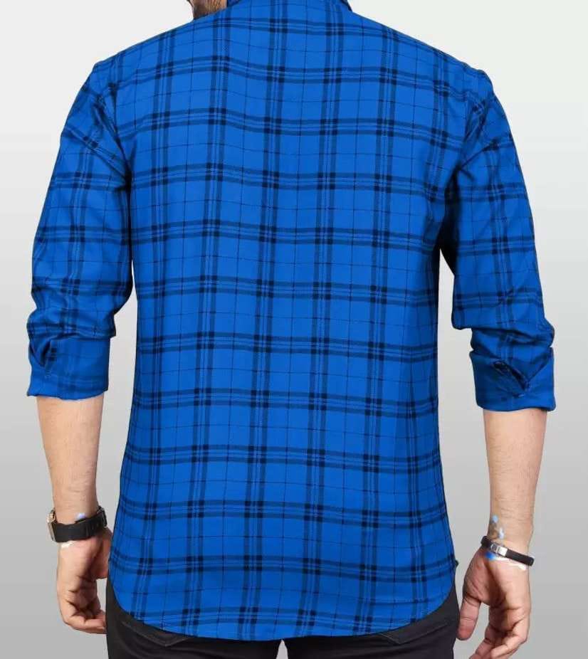 Men’s Blue Checkered Casual Shirt | Slim Fit Cotton Shirt for Men | Full Sleeve Stylish Check Shirt for Daily Wear view 2