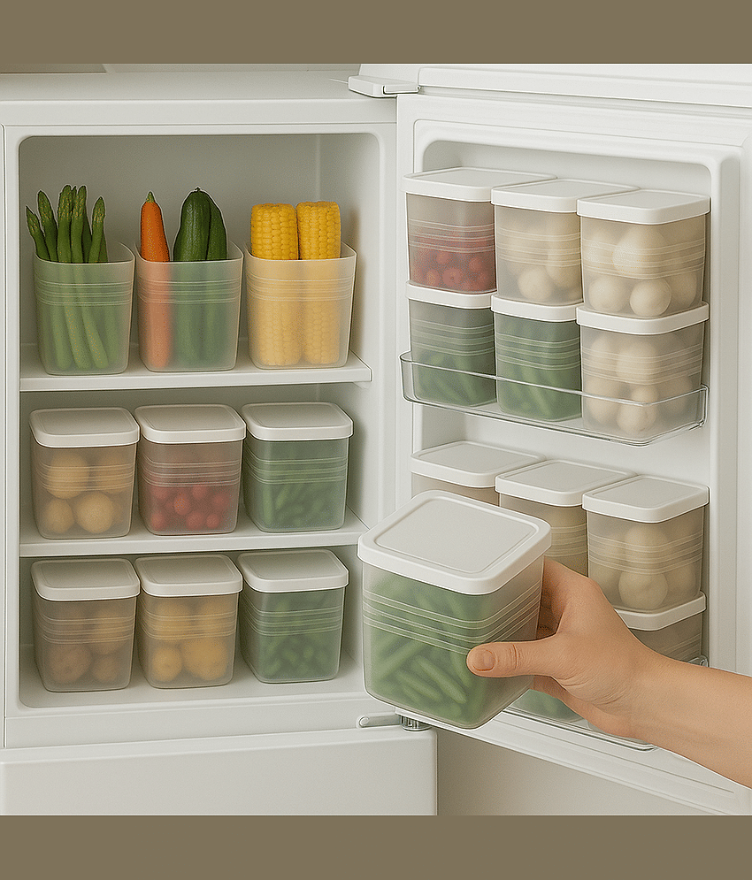Fridge Storage Containers Set of 6 – 1000ml Plastic Food Storage Boxes with Lids for Refrigerator & Freezer | Kitchen Organizer Containers for Home Use | BPA-Free, White