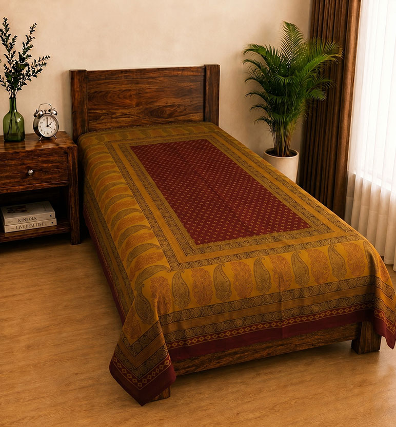 Hand Block Bagh Cotton Single Bedsheet view 2