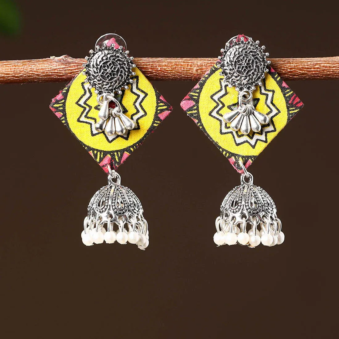Yellow - Taniya Handcrafted GS Fabart Earrings view 2