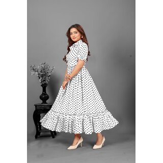 Fancy Flair Women White Short Sleeve Polkadot Fit Flare Dress view 2