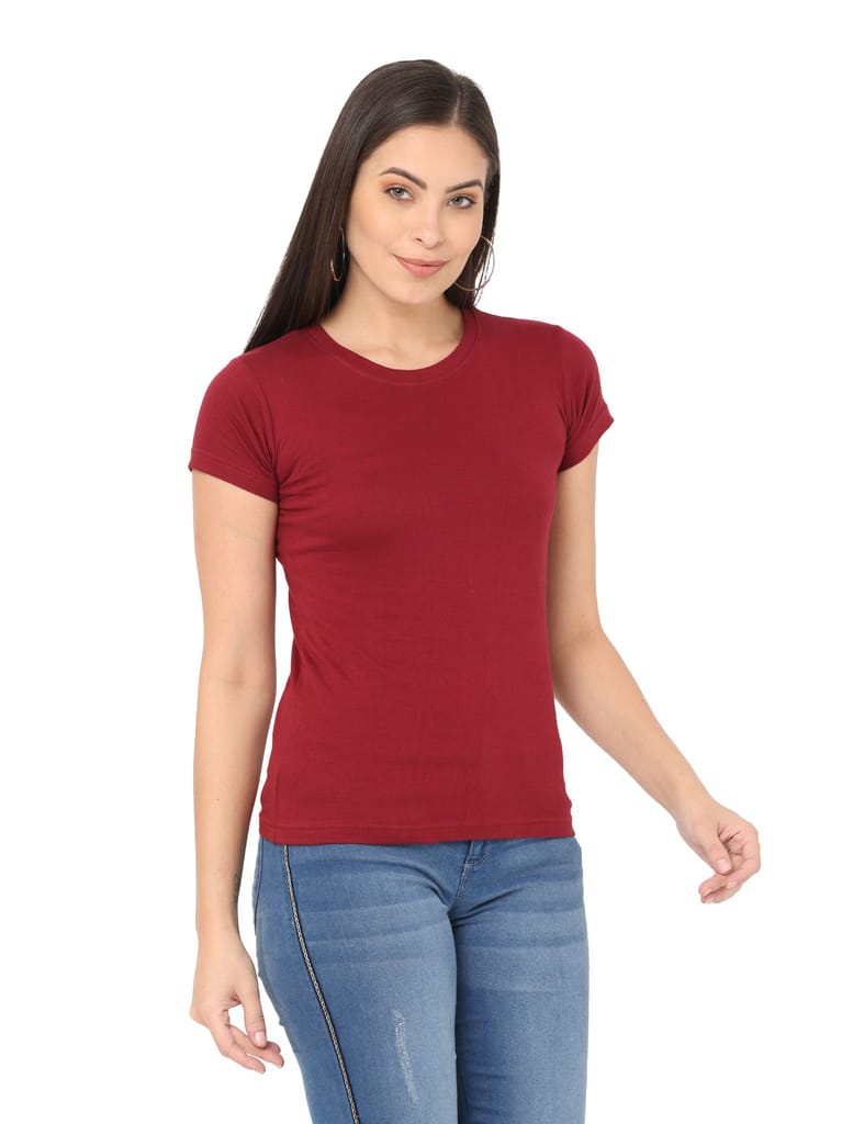 Crepeon Womens Plain Round Neck T Shirt view 2