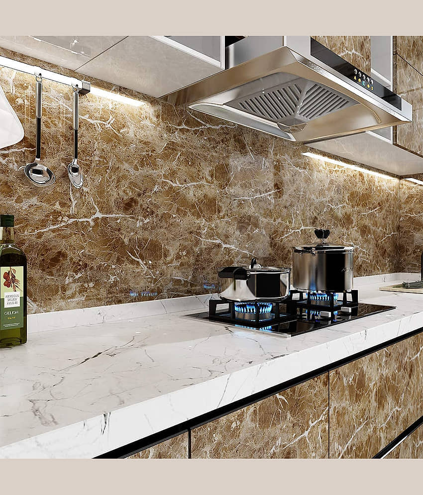 GEEO - Light Brown Marble Design for Kitchen wallpaper, Wallpaper ( 60 x 200 ) cm ( Pack of 1 ) view 2