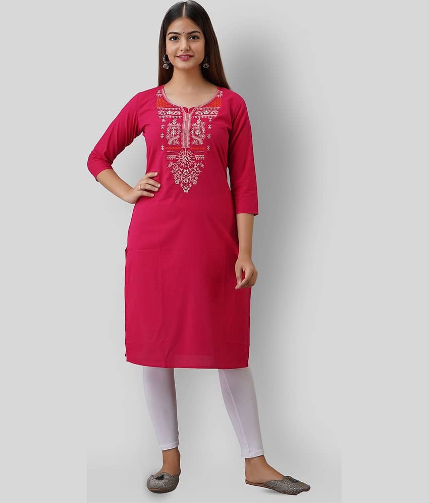 Radiksa - Pink Cotton Women's Straight Kurti ( Pack of 1 )