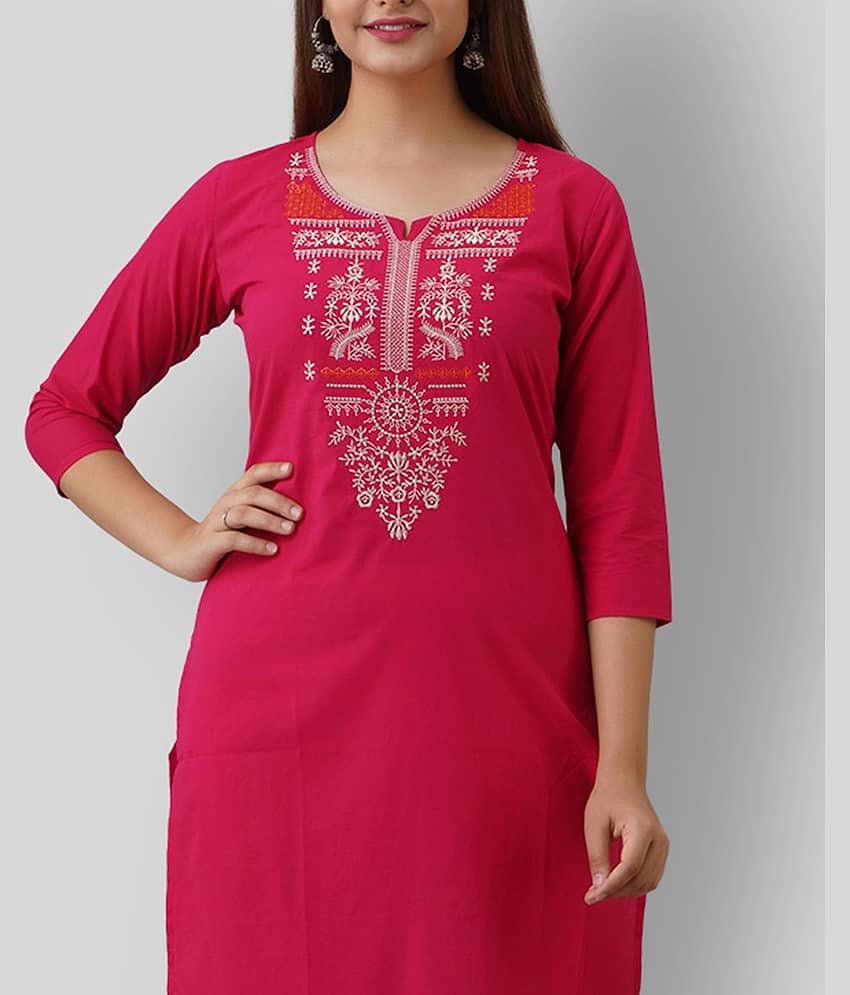 Radiksa - Pink Cotton Women's Straight Kurti ( Pack of 1 ) view 2