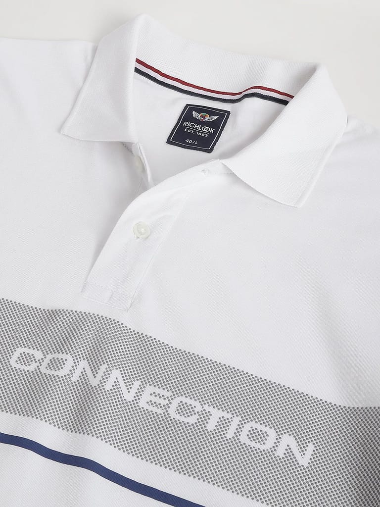 Men White Striped Regular Fit Polo Neck T-Shirt view 2