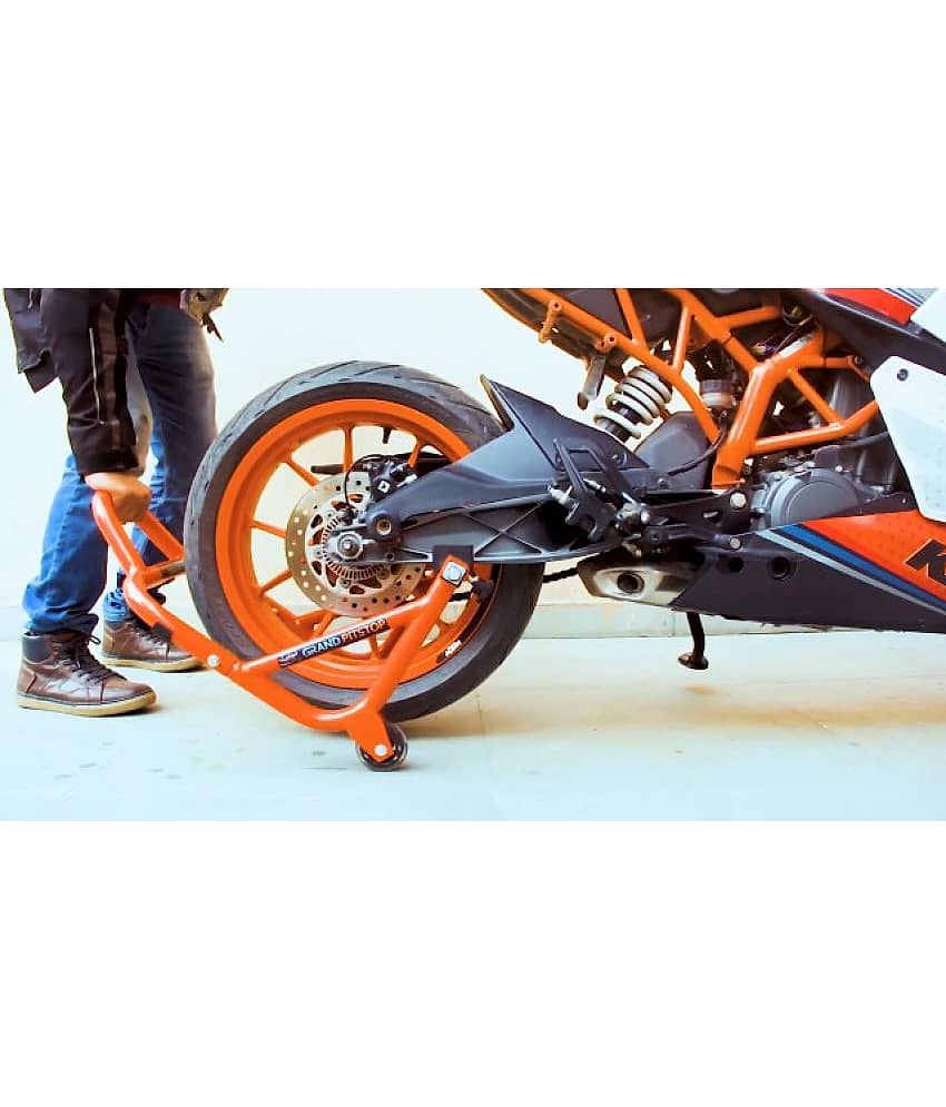 Grand Pitstop Universal Rear Paddock Stand for Motorcycle with Swingarm Rest (Non-Dismantable with Skate Wheels, Silver, Motorcycle Weight Up to 350 Kgs) view 2