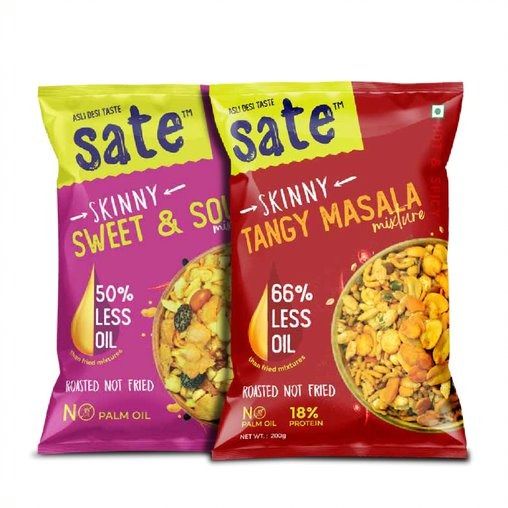 Sate Skinny Tasty Roasted Tangy Masala Mixture & Sweet And Sour Mixture Combo Pack- Pack of 2 (120 gm Each)