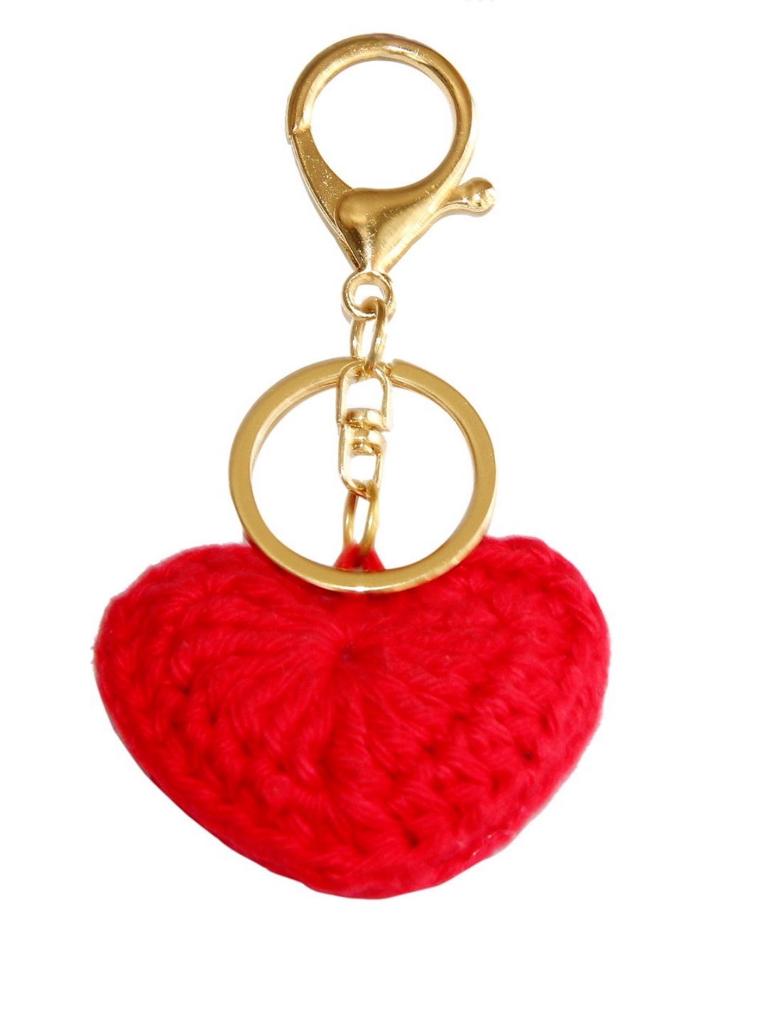Sukeshcraft Handmade Crochet Heart Keychain, Red Yarn with Gold Chain view 2