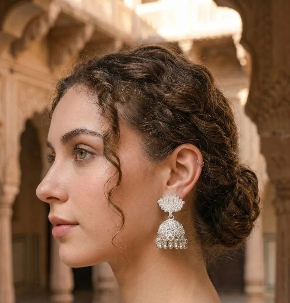 Vardaan Crystalx Earing with chain is a elegant silver, multi color tone jhumka and delicate ghunghru drops perfect for every women for traditional and all festivals view 2