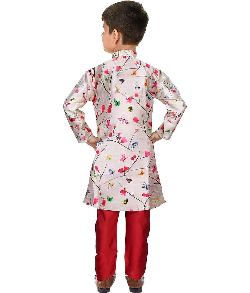 hrr Boys Cotton Blend Solid - Pattern Kurta Pyjama Set ( Beige , Pack of 1 ) view 2