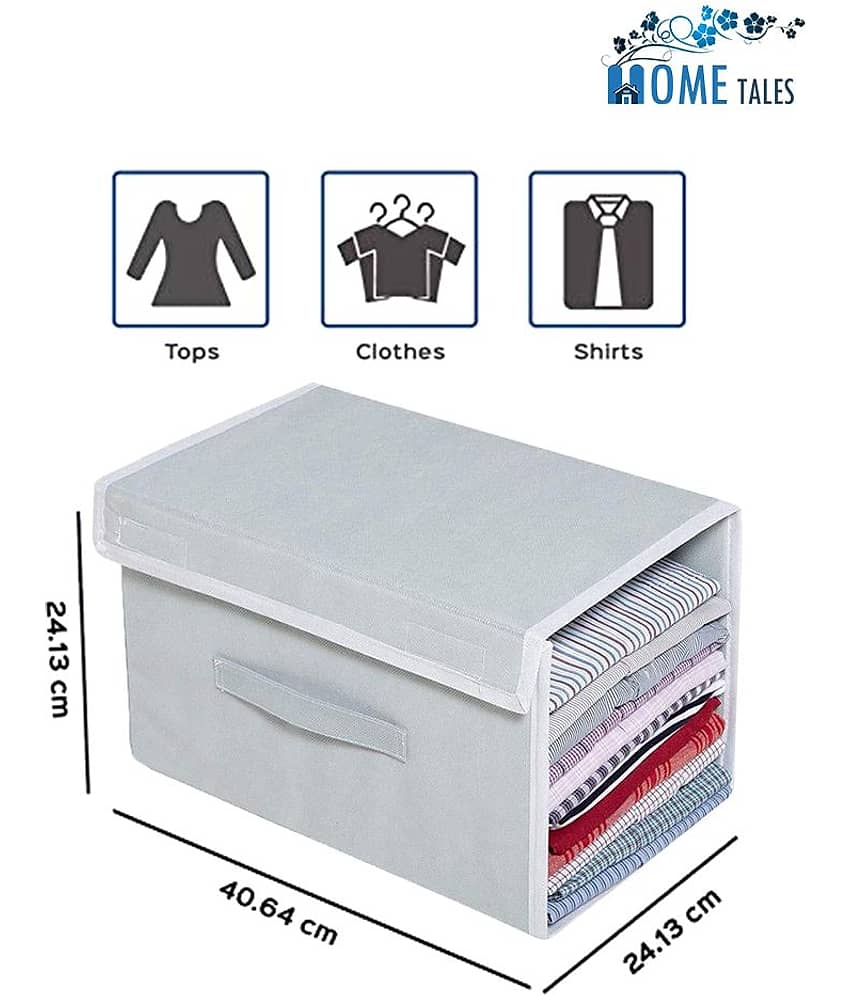Non-Woven Shirt Stacker & Cloth Organizer with Cover Lid,Blue ( Pack of 1 ) view 2