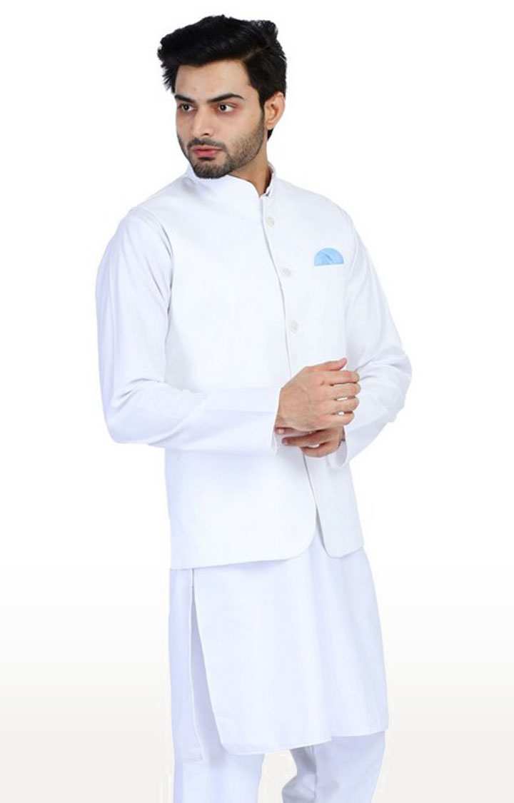 Tahvo Men White Nehru Jacket view 2