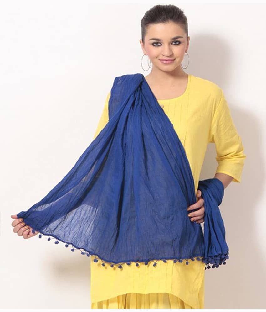 Rangsthali Blue Plain Cotton Dupatta