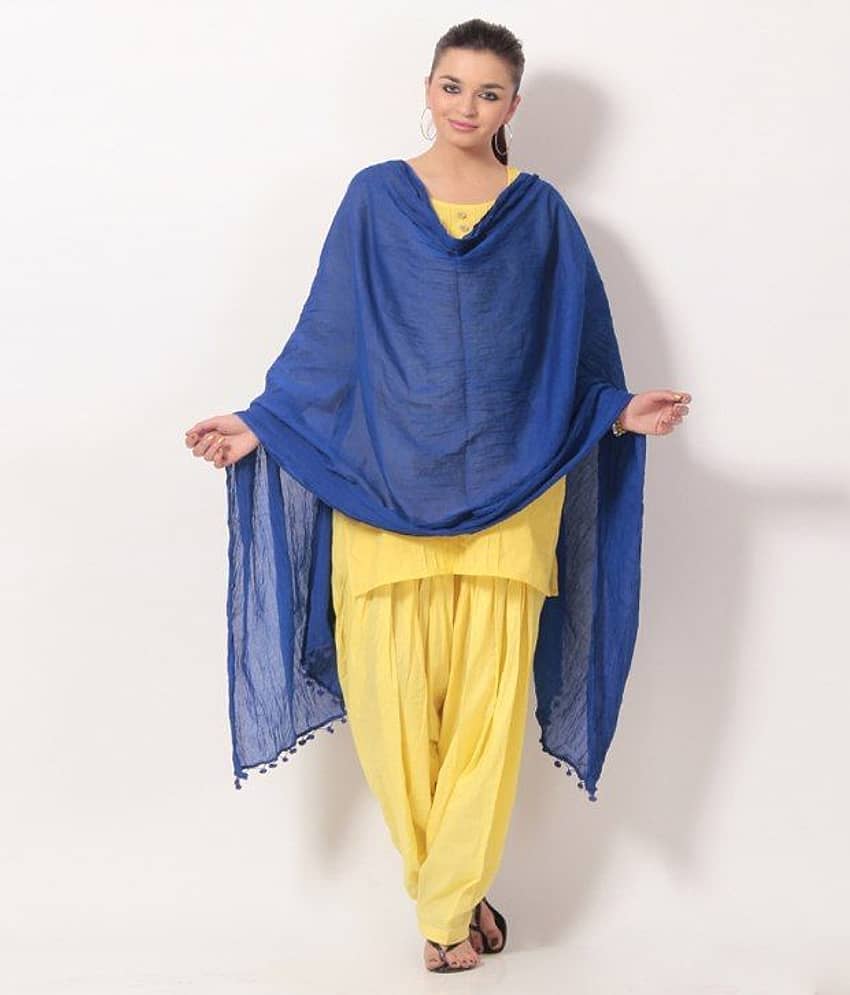 Rangsthali Blue Plain Cotton Dupatta view 2