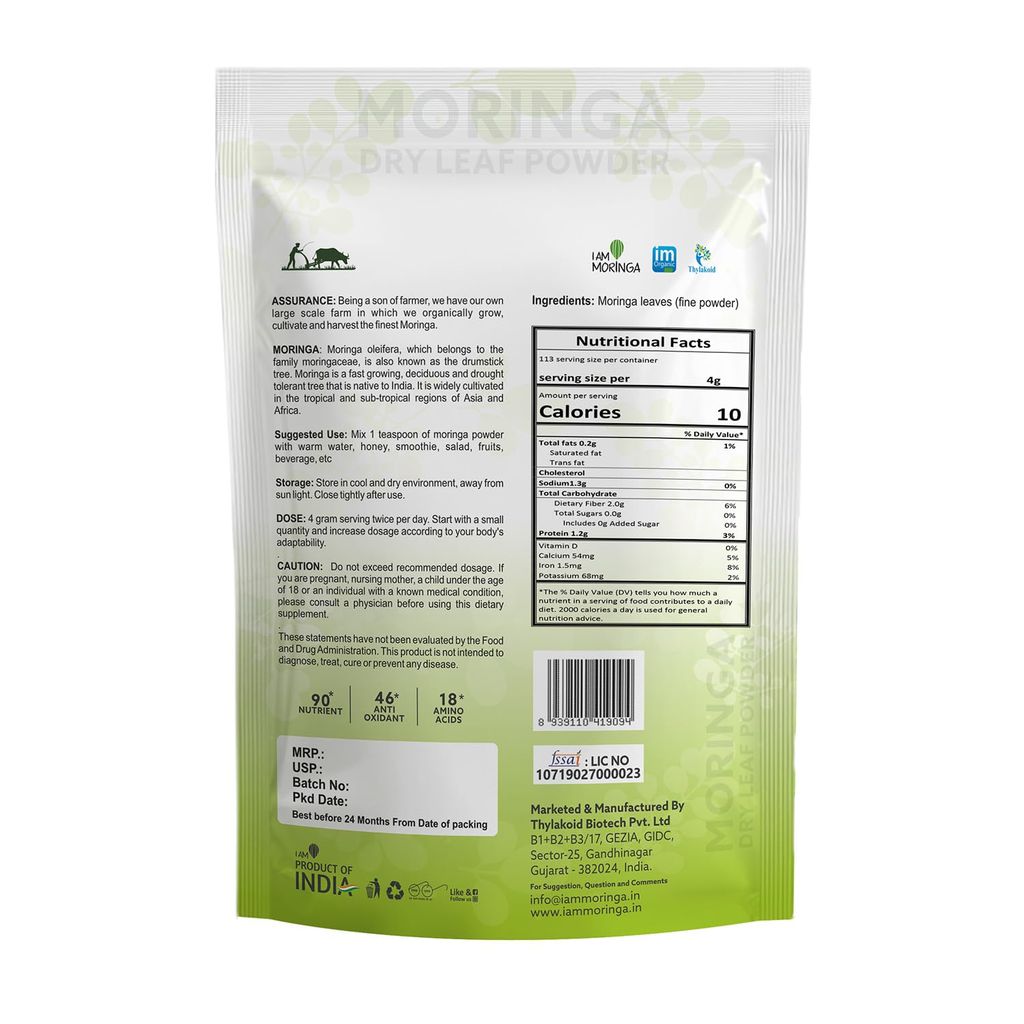 I AM MORINGA | Moringa Dry Leaf Powder, 90+ Nutrients, 46+ Anti-Oxidants, 18 Amino Acids-227gm view 2