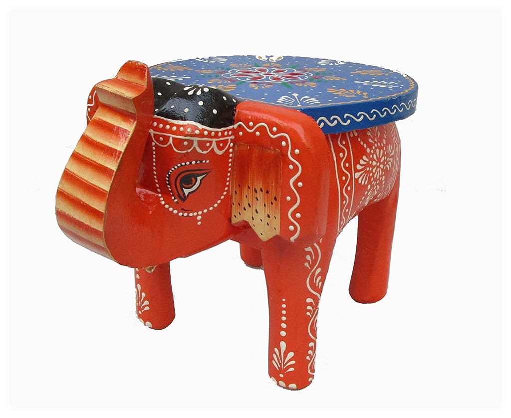 Creative Handicraft45 Handcrafted and Hand-Painted Colorful Wooden Elephant Stool, Cum Side Table, for Home/Office/Living or Bedroom Decor