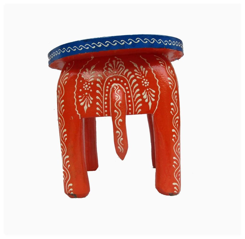 Creative Handicraft45 Handcrafted and Hand-Painted Colorful Wooden Elephant Stool, Cum Side Table, for Home/Office/Living or Bedroom Decor view 2