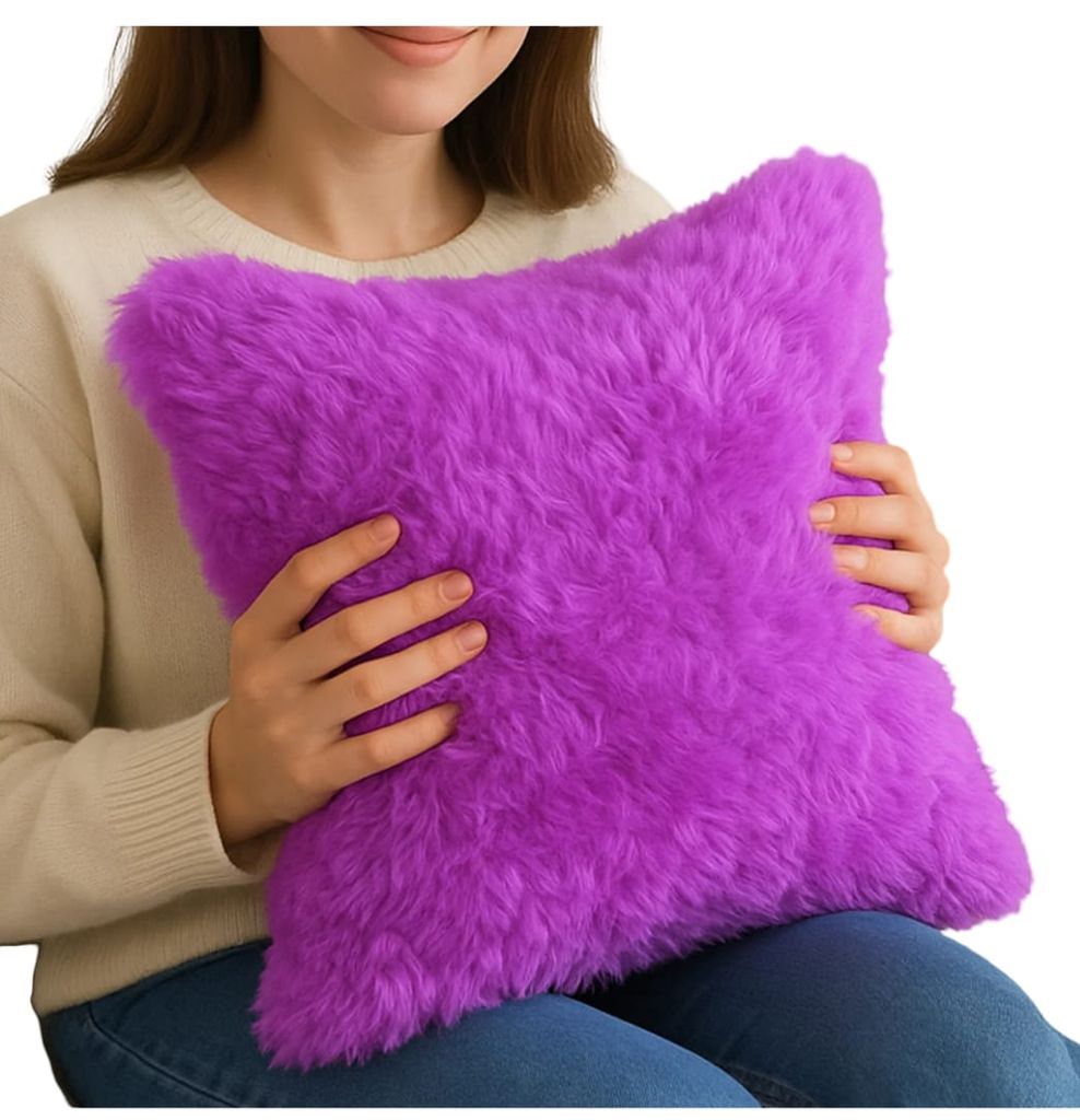 Luxury Magenta Faux Fur Square Decorative Pillow view 2