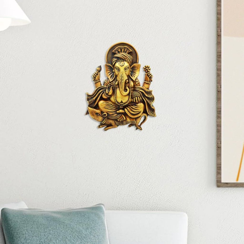 Artarium Lord Ganesha on Mushak | Ganesha ji | Lord Ganesh Statue Idol - Wall Hanging Sculpture - Lucky Feng Shui Wall Decor Showpiece Figurines (1 Piece) view 2