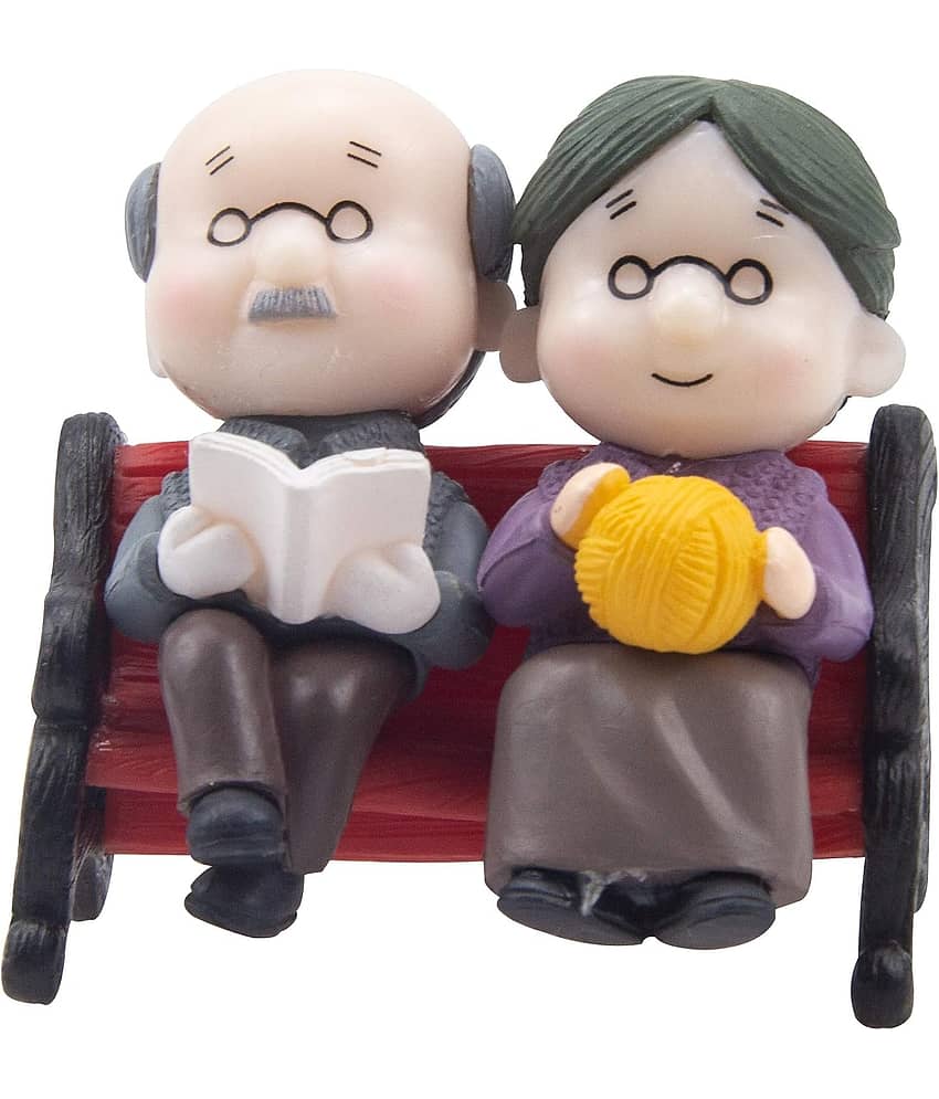 Exopick Miniature Sweet Old Grand Parents with Wooden Bench, Aquarium Deccoration, Cute Grandparents for Home Decor view 2