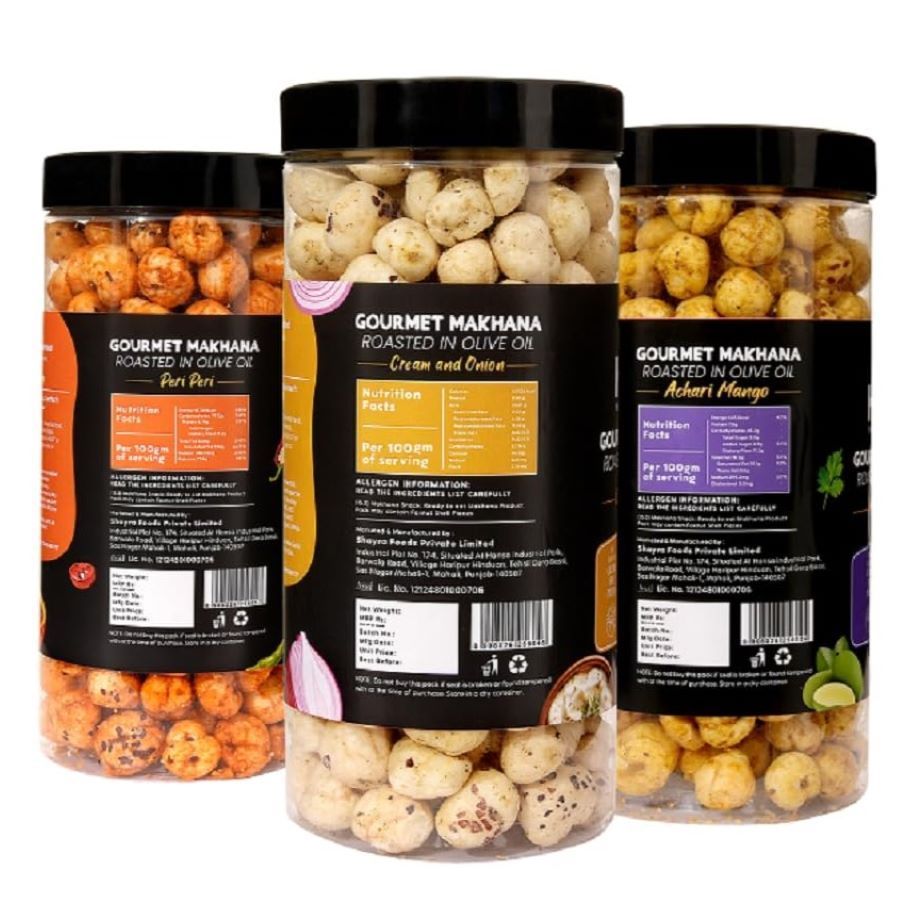 GOURMET MAKHANA Roasted in Olive Oil | Flavors Cream & Onion , Peri Peri, Achari Mango| Combo Of 3, 65g Each. - 195 gm view 2