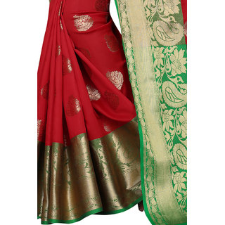 SILK ZONE Self Design Kanjivaram Art Silk Saree (Red) view 2